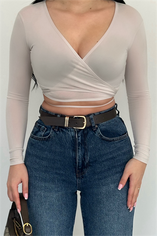 PREMİUM YÜKSEK BEL KEMERLİ MİD BLUE JEAN