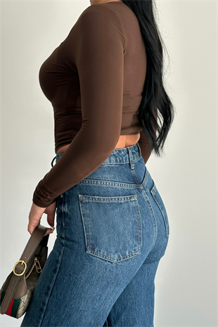 PREMİUM YÜKSEK BEL KOYU MAVİ RENK WİDE LEG LESİA JEAN