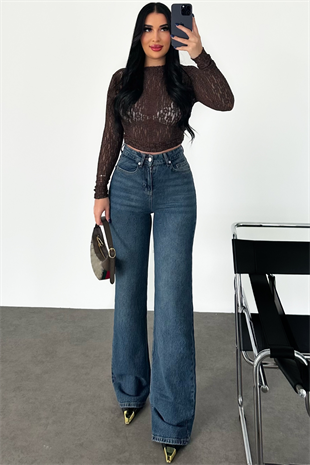 PREMİUM YÜKSEK BEL KOYU TİNTLİ WİDE LEG JEAN