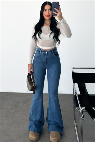 PREMİUM YÜKSEK BEL MİD BLUE EXTRA FLARE JEAN