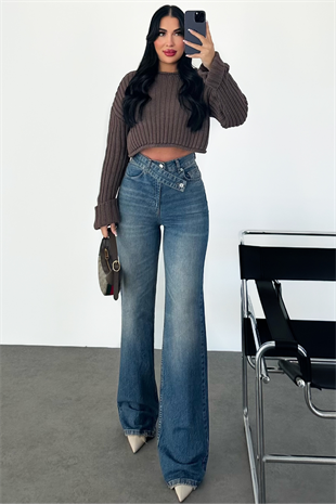 PREMİUM YÜKSEK BEL MİD BLUE KEMERLİ REKOR JEAN