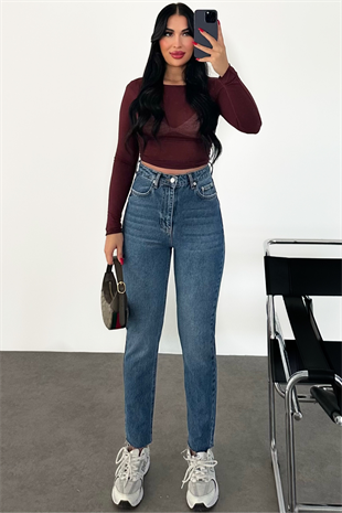 PREMİUM YÜKSEK BEL MİD BLUE SENDY MOM JEAN 