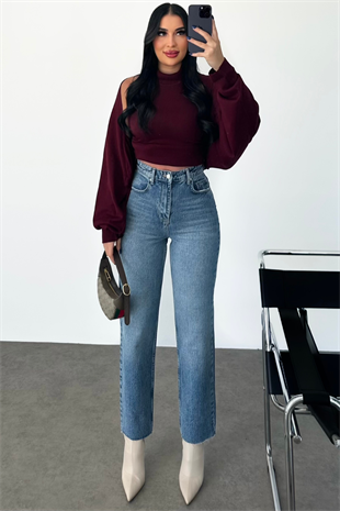 PREMİUM YÜKSEK BEL MİD BLUE STRAİGHT FİT LAZER PAÇA JEAN