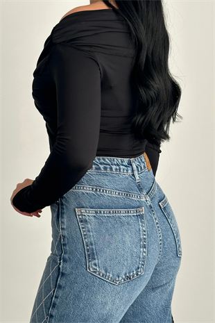 PREMİUM YÜKSEK BEL MİD BLUE TAŞLI WİDE LEG JEAN