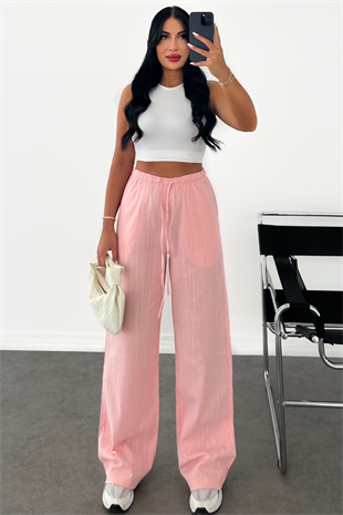 PREMİUM YÜKSEK BEL PEMBE RENK EFİL PANTOLON