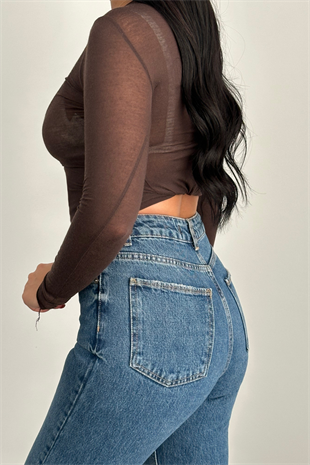 PREMİUM YÜKSEK BEL STRAİGHT MİD BLUE JEAN