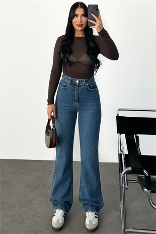 PREMİUM YÜKSEK BEL STRAİGHT MİD BLUE JEAN