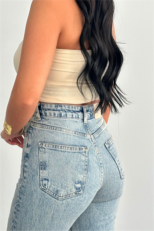 PREMİUM YÜKSEK BEL TİNTLİ TAŞLI WİDE LEG JEAN