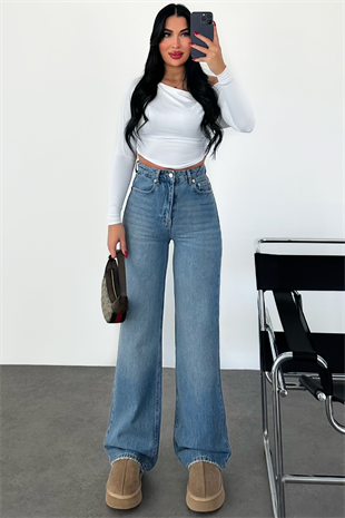 PREMİUM YÜKSEK BEL WİDE LEG MİD BLUE ESSY JEAN