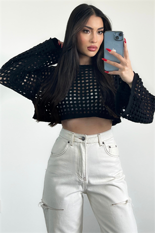 SİYAH AJURLU TRİKO