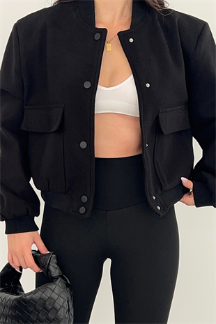 SİYAH CEP DETAYLI BOMBER CEKET