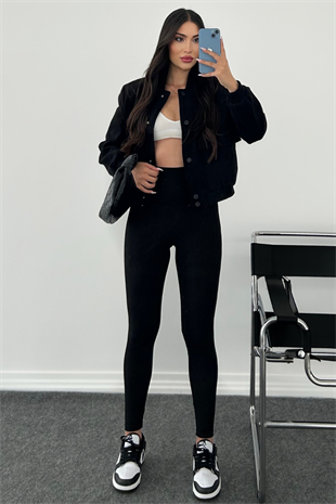 SİYAH CEP DETAYLI BOMBER CEKET