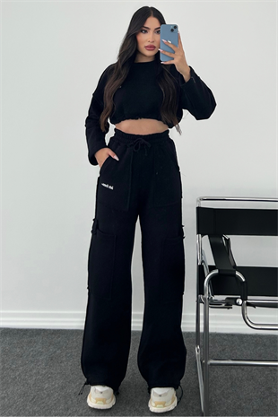 SİYAH CEP DETAYLI EŞOFMAN TAKIMI