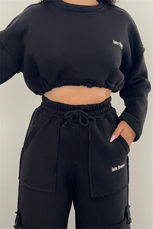 SİYAH CEP DETAYLI EŞOFMAN TAKIMI