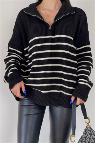 SİYAH ÇİZGİLİ KAZAK