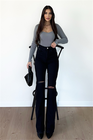 SİYAH  DİZİ YIRTIK JEAN