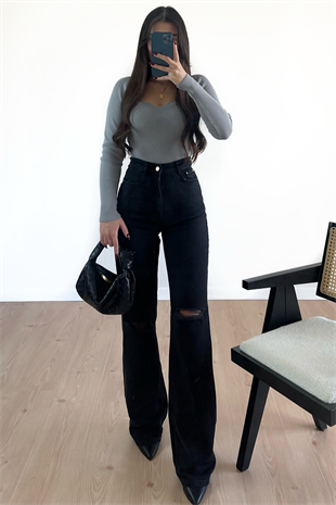 SİYAH  DİZİ YIRTIK JEAN