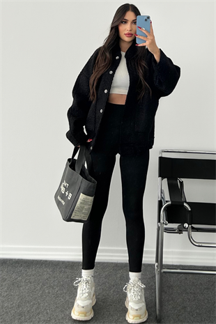 SİYAH DOKULU BOMBER CEKET