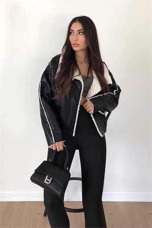 SİYAH İÇİ KÜRKLÜ DERİ MONT