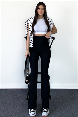 SİYAH İSPANYOL PAÇA YÜKSEK BEL TAYT