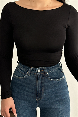 SİYAH KAYIK YAKA BLUZ 