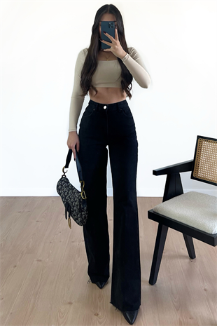SİYAH WİDE LEG YÜKSEK BEL JEAN