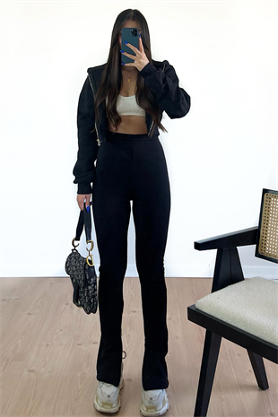 SİYAH YIRTMAÇLI EŞOFMAN TAKIMI