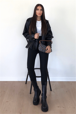 SİYAH YÜKSEK BEL FERMUARLI TAYT