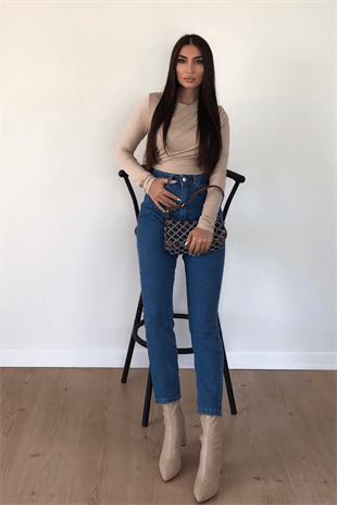 KOYU MAVİ MOM JEAN