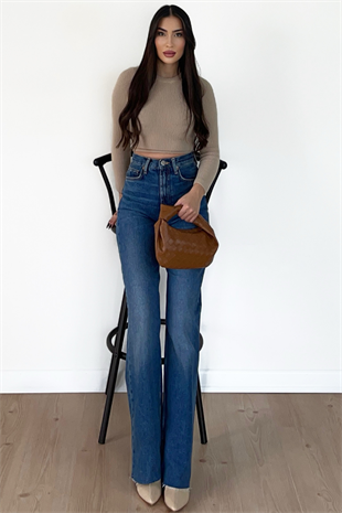 WİDE LEG ORTA KOYU MAVİ RENK JEAN