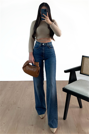 WİDE LEG ORTA KOYU MAVİ RENK JEAN