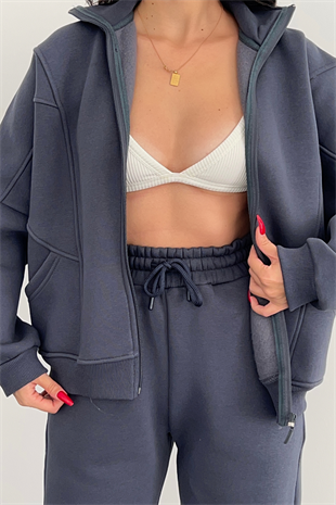 YAKALI FÜME PREMİUM EŞOFMAN TAKIMI