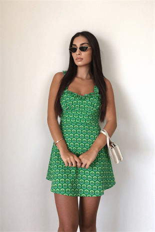 YEŞİL ÇİÇEKLİ ELBİSE