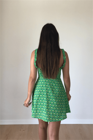 YEŞİL ÇİÇEKLİ ELBİSE