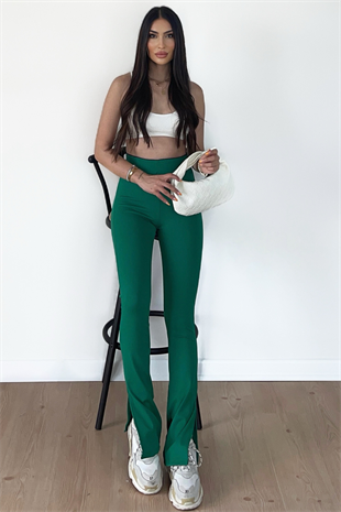 YEŞİL YIRTMAÇ DETAYLI TAYT