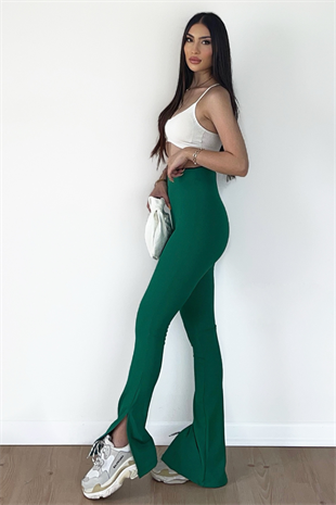 YEŞİL YIRTMAÇ DETAYLI TAYT