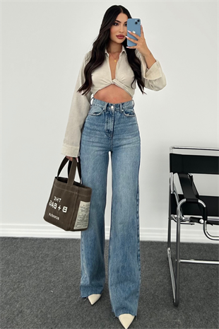 YIKAMALI MİD BLUE WİDE LEG JEAN