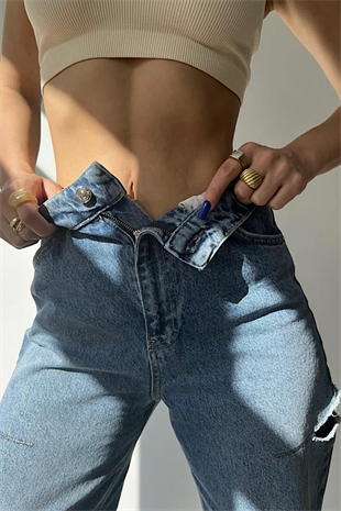 YIRTIK DETAY YÜKSEK BEL JEAN