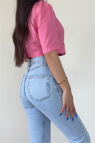 YIRTMAÇ DETAYLI BUZ MAVİ JEANS