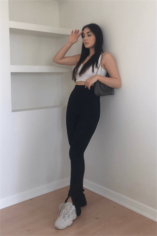 YIRTMAÇ DETAYLI FİTİLLİ TAYT