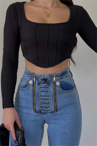 YIRTMAÇLI İP DETAYLI JEAN