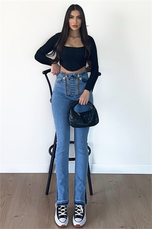 YIRTMAÇLI İP DETAYLI JEAN