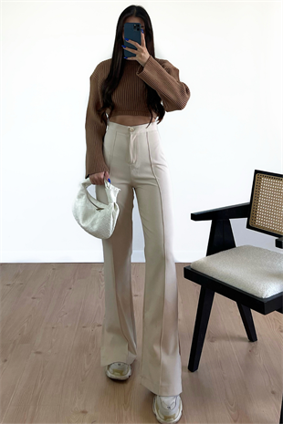 YIRTMAÇLI KREM PANTOLON