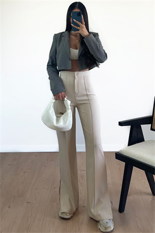 YIRTMAÇLI KREM PANTOLON