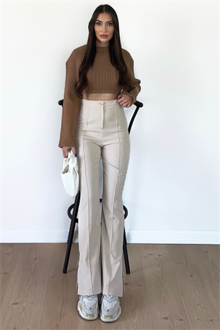 YIRTMAÇLI KREM PANTOLON