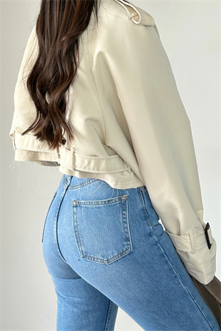 YIRTMAÇLI YÜKSEK BEL MİD BLUE JEAN