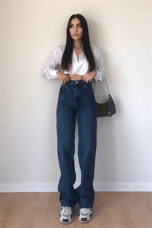 KOYU RENK WİDE LEG JEAN