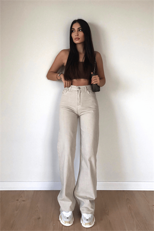 KREM WİDE LEG JEAN 