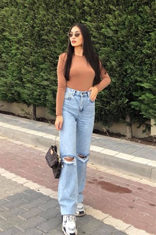 AÇIK MAVİ DİZİ YIRTIK JEAN 