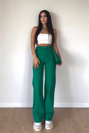  YEŞİL WİDE LEG JEAN 